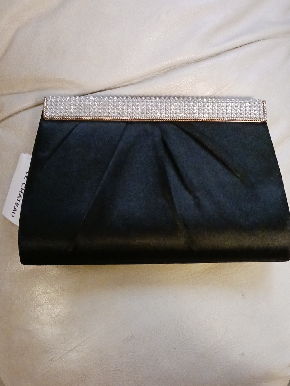 le chateau Black Satin Clutch with Crystal-Trim Frame